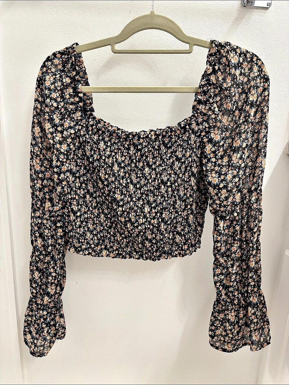 Wild Fable Floral Smocked Crop Top in Black & Orange